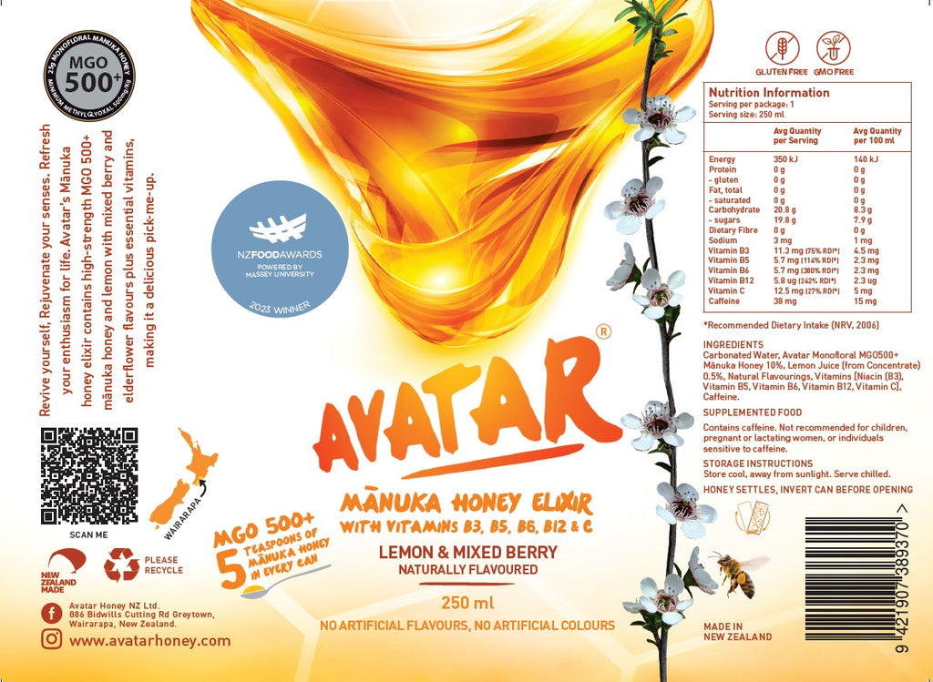 AVATAR MANUKA HONEY ELIXIR - LEMON AND MIXED BERRY FLAVOUR 250 ML 4-PACK