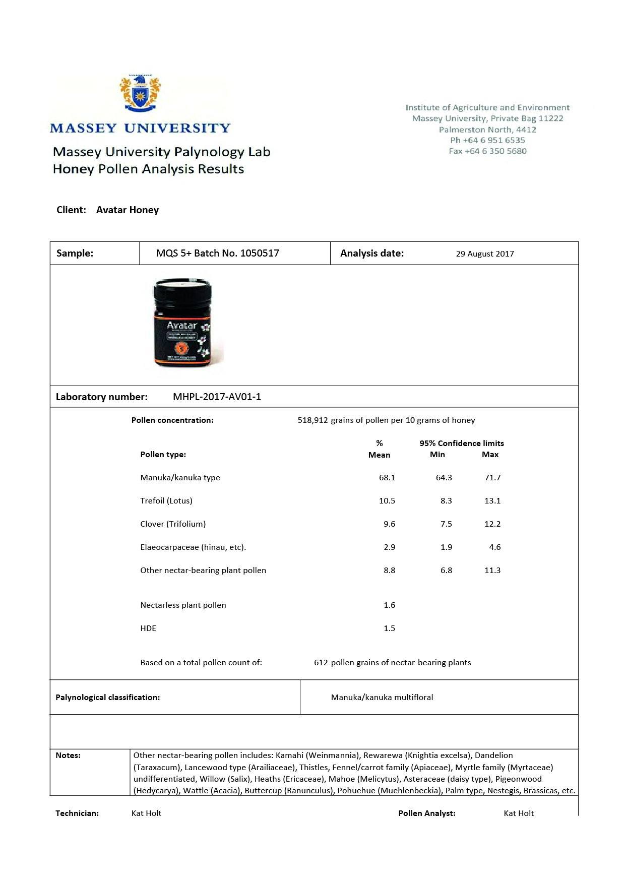 Manuka Honey MQS 5+ (MGO100+) 1kg Manuka Honey Avatar Honey NZ 