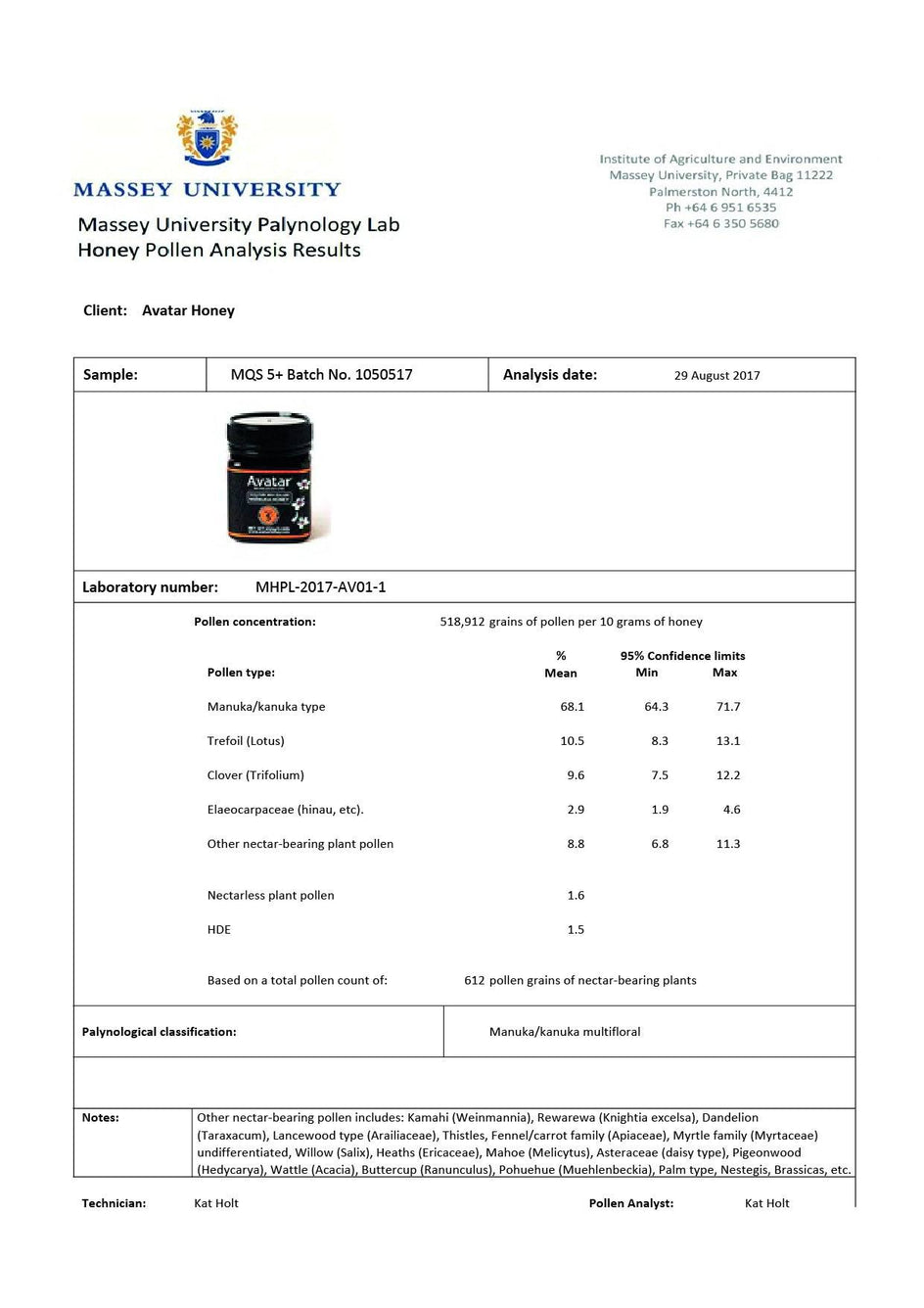 Manuka Honey MQS 5+ (MGO100+) 1kg Manuka Honey Avatar Honey NZ 